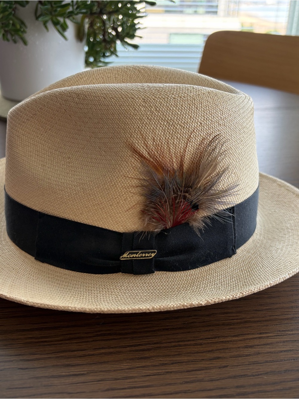 Classic Panama Hat with Black Band and Feather